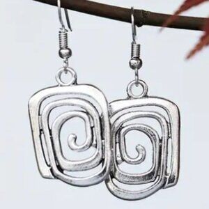 Vintage Bohemian - Retro Style - Silver Electro-Plated Spiral Dangle Earrings